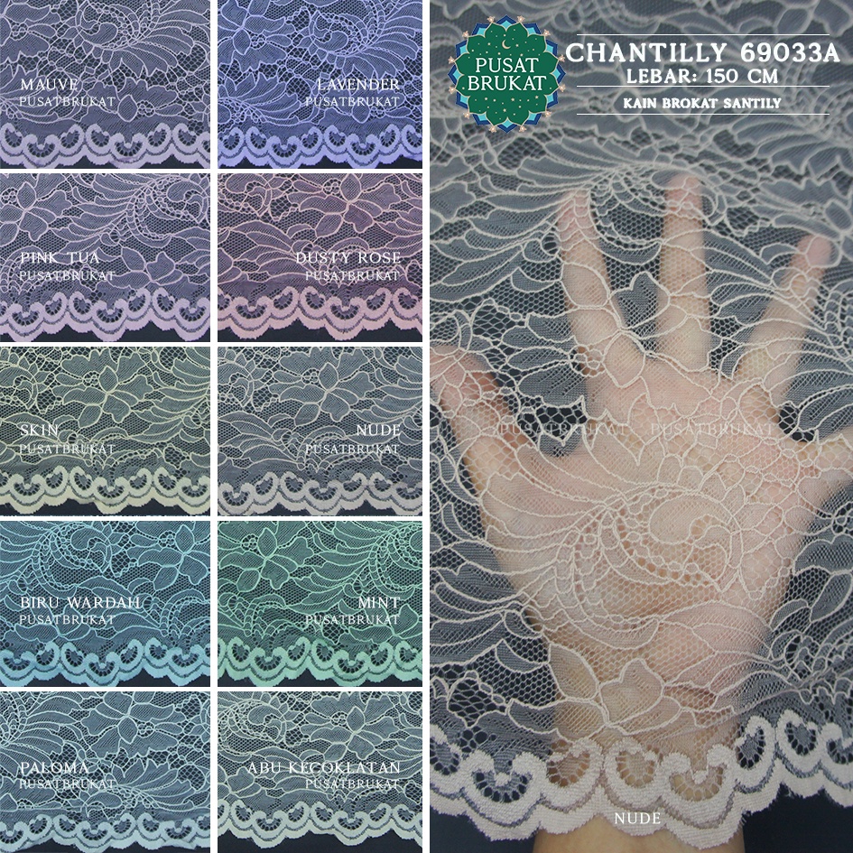 KAIN BROKAT CHANTILLY / BRUKAT SANTILY 69033A, LEBAR 150CM [harga per 0.5m]