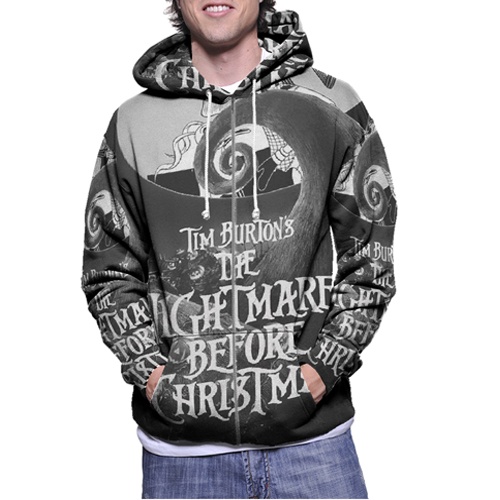 Jaket Hoodie Zipper Fullprint Nightmare Before Christmas Bahan Polyester Jersey [Hoodie Dengan Ritsl