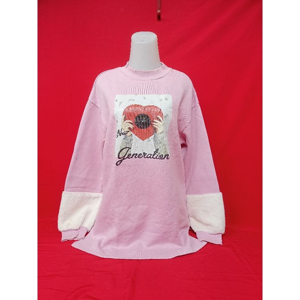 crewneck AWK/ Hoodie pink/ tangan bulu/ second