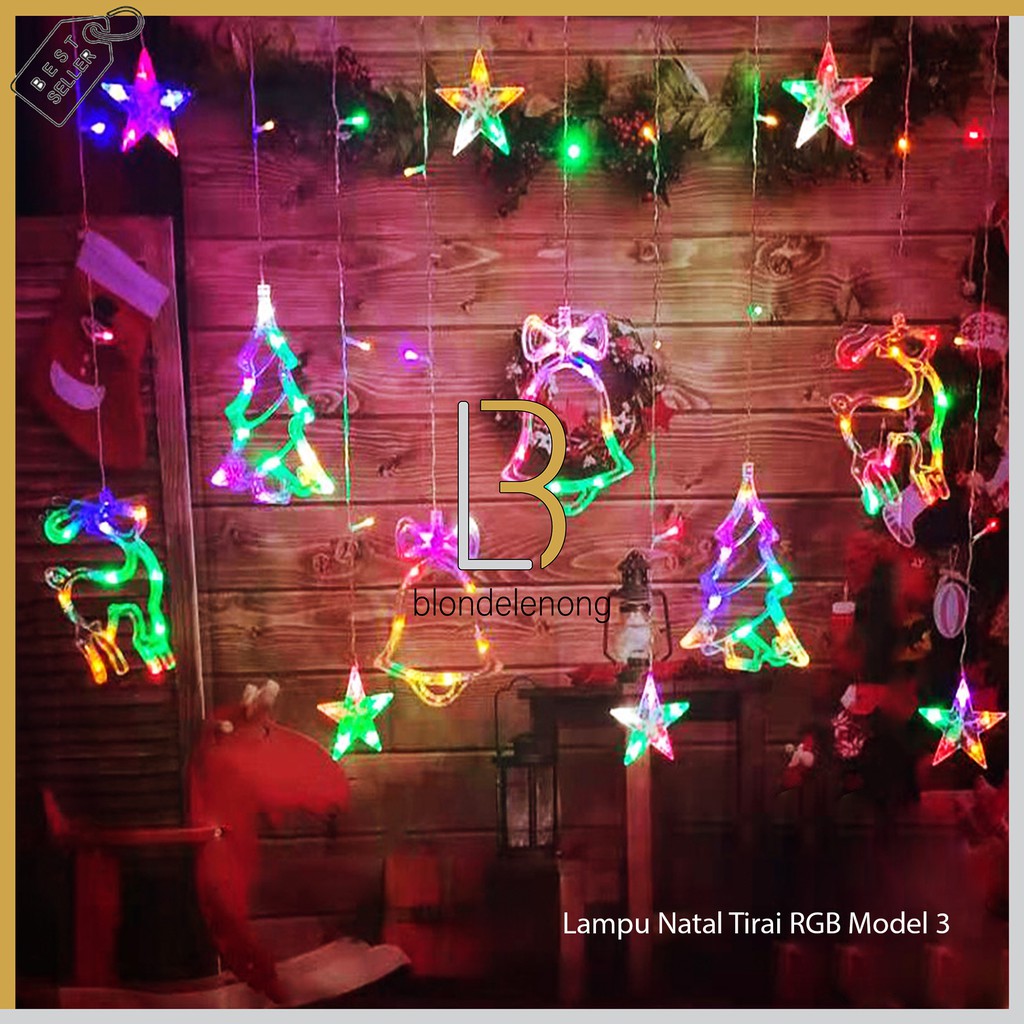 Lampu Led Tumblr Dekor Dekorasi Hias Tirai Gantung Rumbai Star Bintang Tema Pohon Kado Natal Christmas Xmas Tree Decor Decoration Decorations Warna Warni Warm White Kuning RGB Merah Biru Lamp Kabel Transparan Putih Rumah Cafe Taman Kedap Kedip Kelap Kelip