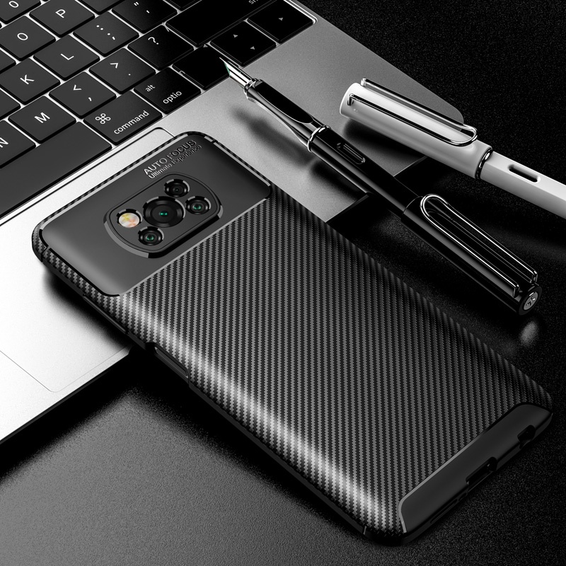 Soft Case Silikon Tekstur Carbon Fiber Shockproof Untuk Xiaomi Poco X3 NFC M3 Pro F3 Poco X3 Pro X3NFC