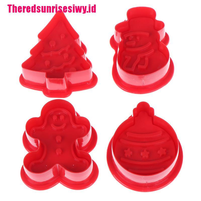 4pcs / Set Cetakan Kue / Biskuit / Cookies 3d Diy Tema Natal