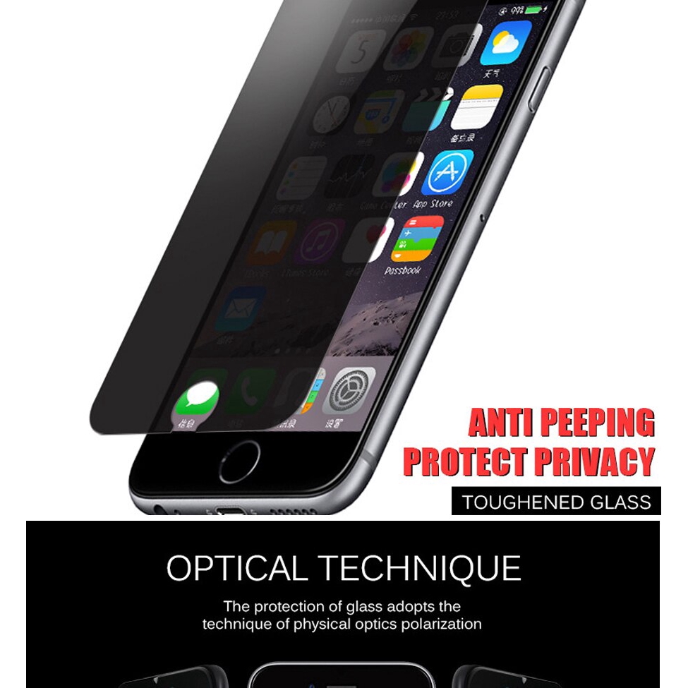 Pelindung Layar Tempered Glass dengan Model Anti-Spy untuk iPhone 6 / 6S / 7 Plus / 5 / 5S / SE