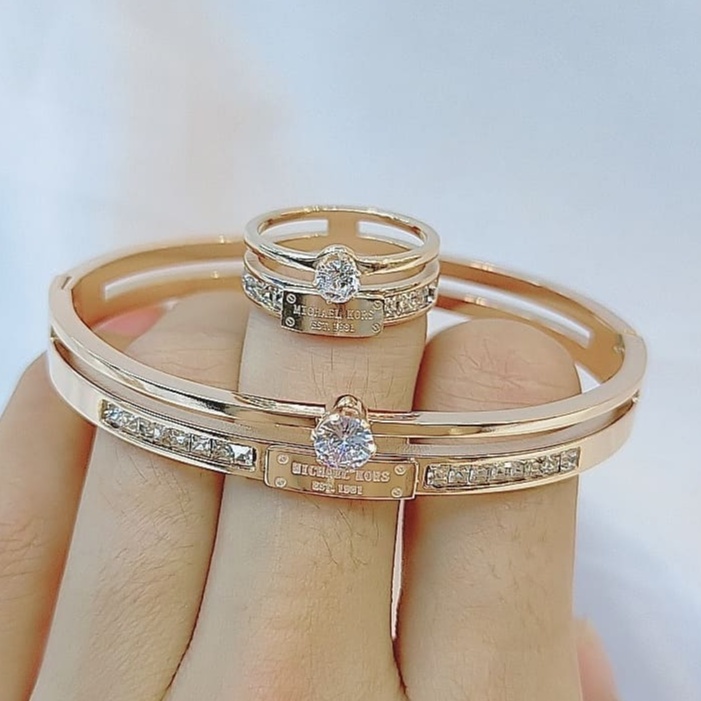[ BISA COD ] Set Aksesoris Gelang Tangan Wanita Cincin Cewek Titanium Anti Karat Rantai Simple MK Me