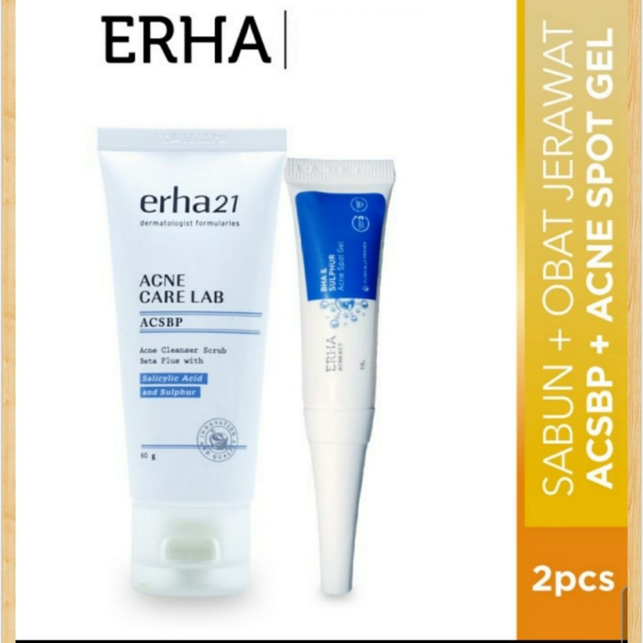 ERHA PAKET WAJAH BERJERAWAT ACNE CLEANSER SCRUB ACSBP &amp; ACNE SPOT GEL