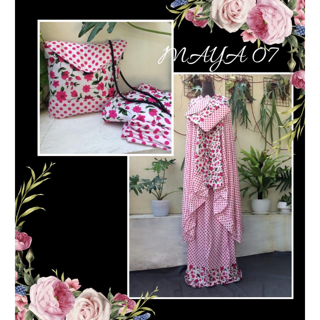 CUCI GUDANG  Mukena Bali Motif Bunga warna ping Maya 07