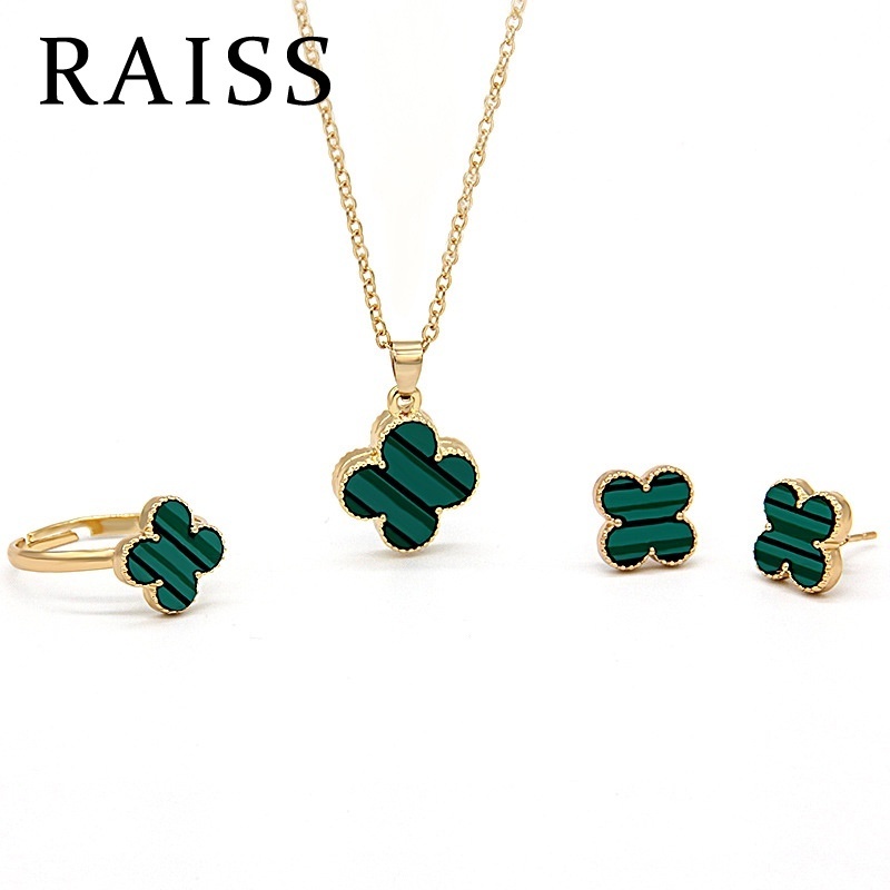 3pcs / Set Kalung Rantai Rose Gold 18K Dengan Liontin Daun Clover Untuk Wanita