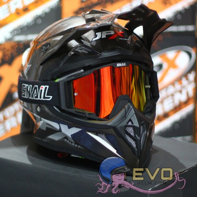 HELM JPX CROSS_SOLID - GUNMETAL GLOSS / SILVER  + GOOGLE SNAIL (ONGKIR 2 KG) HELM JPX TERBARU