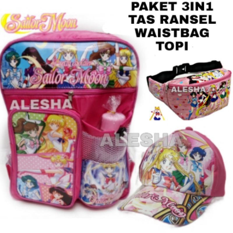 TAS RANSEL ANAK LAKI LAKI DAN PEREMPUAN KARAKTER DORAEMON /SAYLORMOON/ GRATIS BOTOL