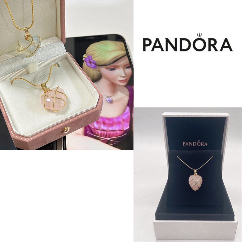 Pandora Kalung Rantai Emas 18K Liontin Hati Hias Berlian Cubic Zirconia Untuk Wanita