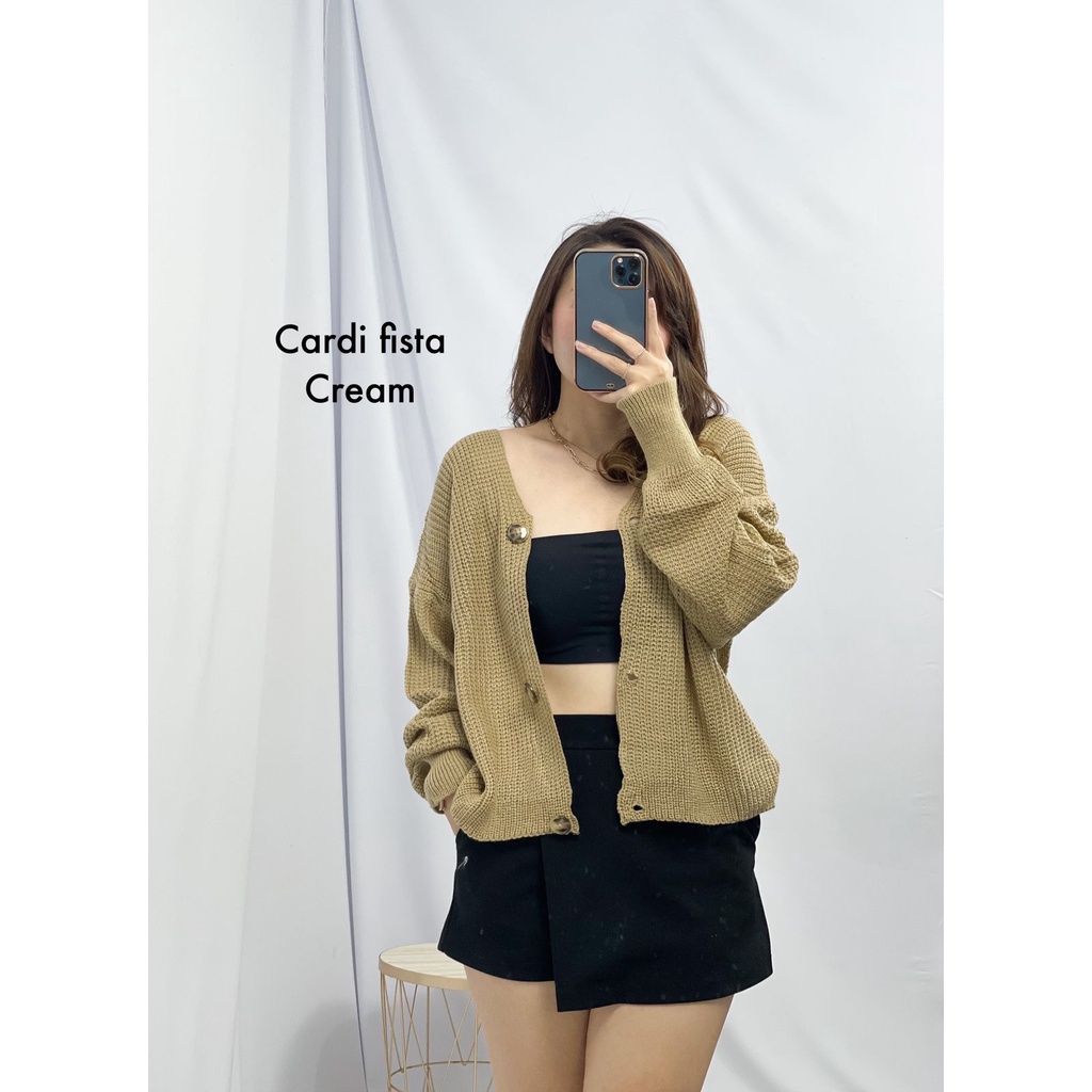 HOPYLOVY - Cardigan Rajut Wanita Lengan Puff Fista