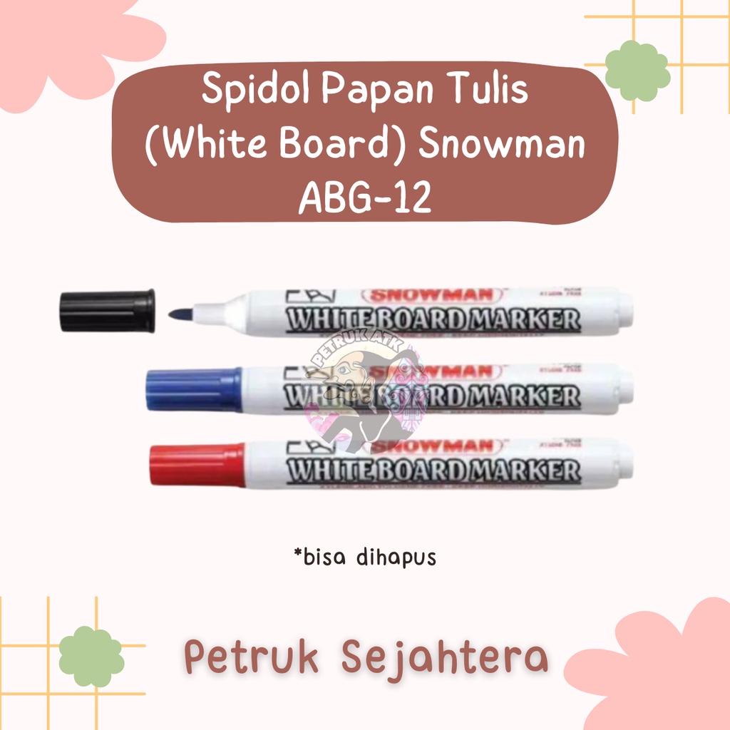 

[PCS] SPIDOL WHITE BOARD SNOWMAN ABG-12 / PAPAN TULIS WHITEBOARD MARKER ABG12 HITAM / BIRU / MERAH (BISA DIHAPUS)