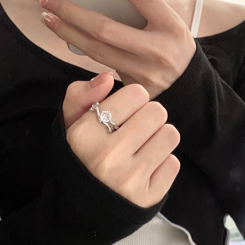 Cincin Perak Bahan Zirkon Gaya Vintage Untuk Wanita