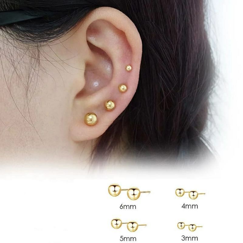 FF Anting tusuk import bulat polos / Anting tindik titanium anti karat selamanya PAI032