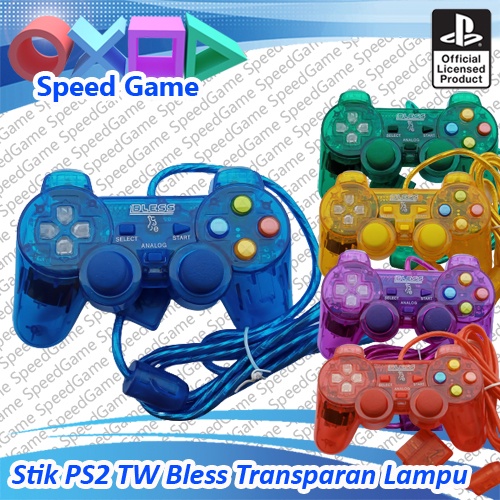 Stik stick PS 2 PS2 TW BLESS Transparan Lampu Warna Kelap kelip