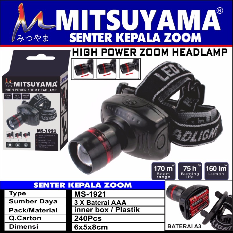 Barangunik2021-Senter Kepala / Headlamp High Power Zoom Mitsuyama MS-1921
