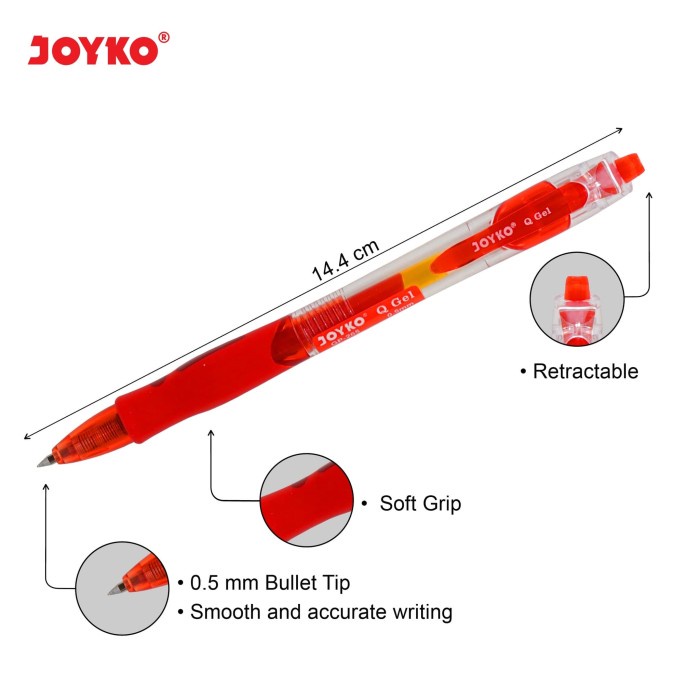 

TULIS-ALAT- GEL PEN / PULPEN / PENA JOYKO GP-265 / RED / Q GEL / 0.5 MM -ALAT-TULIS.