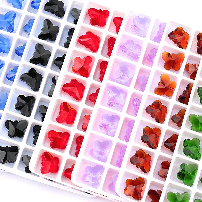 Kupu -kupu kristal Austria lurus lubang gelas gantung 14mm 28pcs
