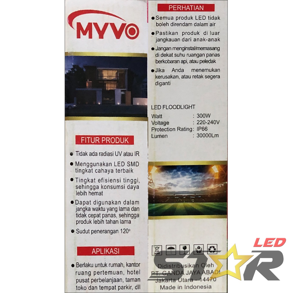 MYVO LED Floodlight 300W Lampu Kap Sorot Indoor Outdoor Flood Light IP66 Weather Proof 300 WATT Super Terang Star