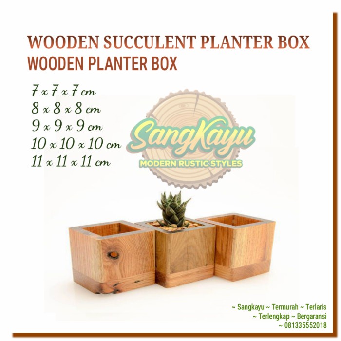 Wood succulent planter box rak tanaman hias pot bunga pot tanaman kayu