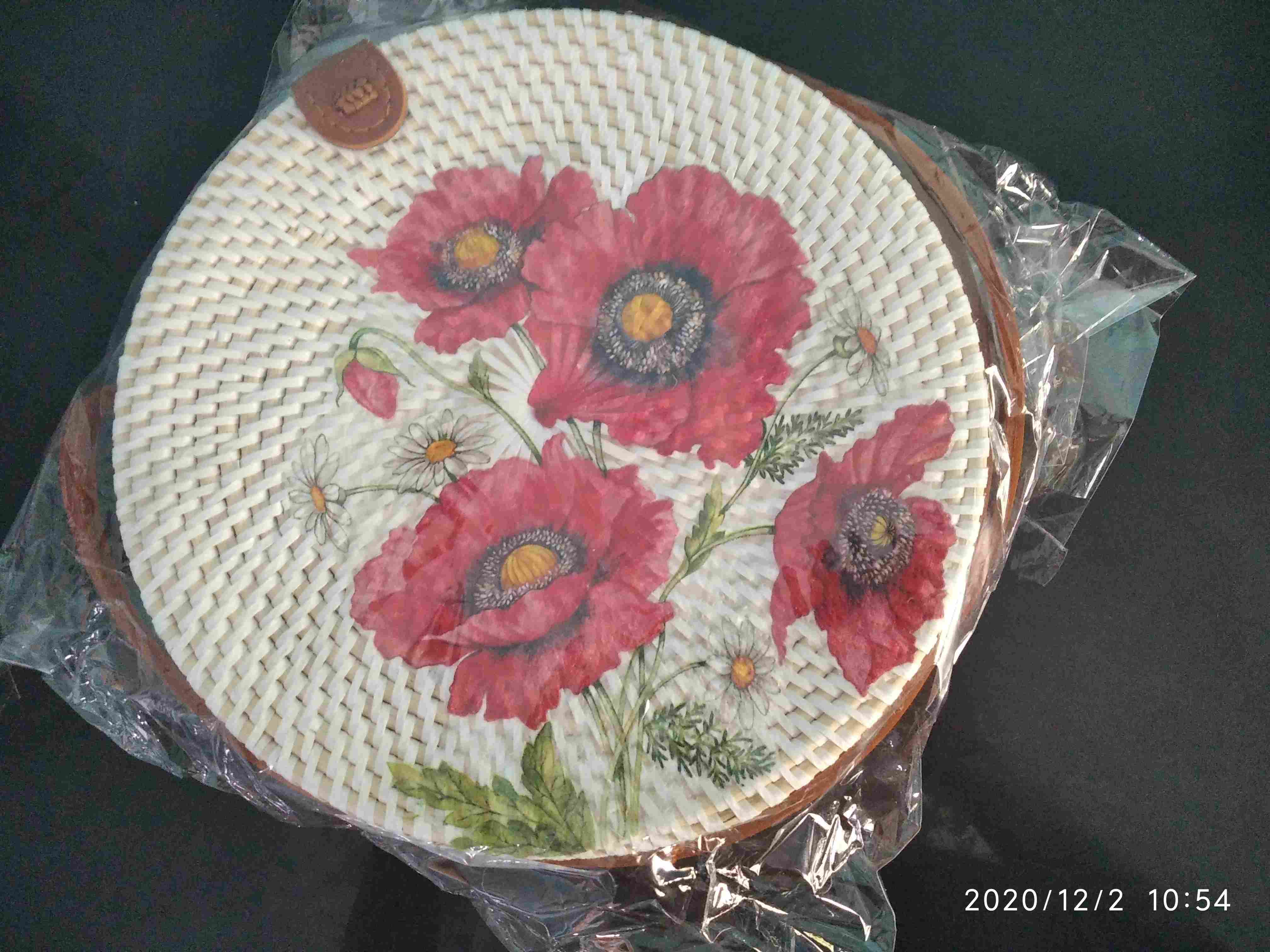 Tas Rotan Bulat Decoupage Diameter 20cm, 18cm, 15cm