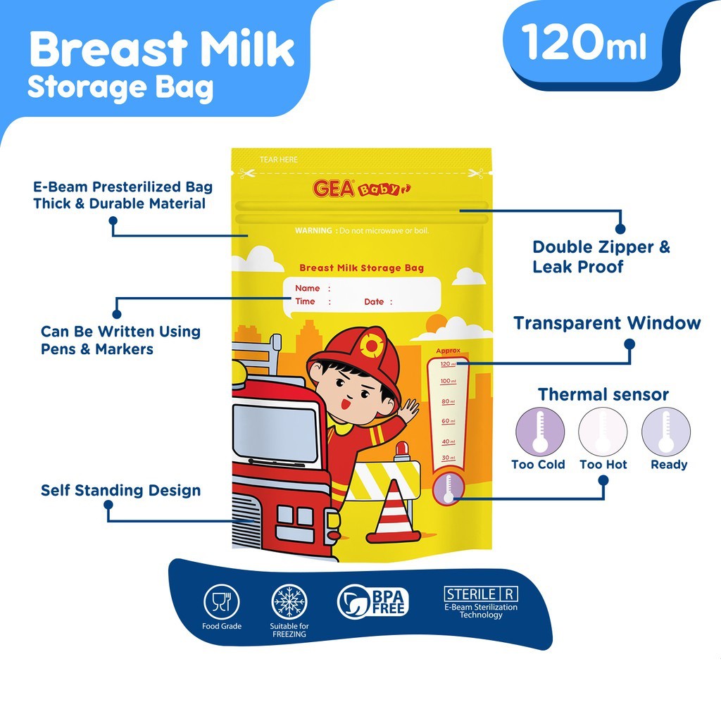 Gea Baby Breast Milk Storage Bag Fireman 120ml Kantong Asi