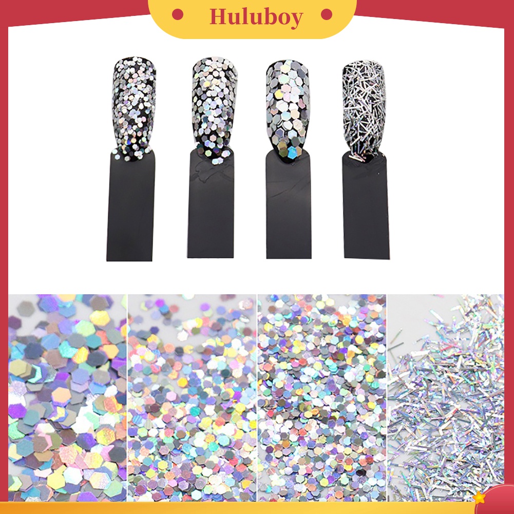 Huluboy Huluboy♡ 4 Kotak Payet Glitter Heksagonal Linear Untuk Dekorasi Nail Art Manicure