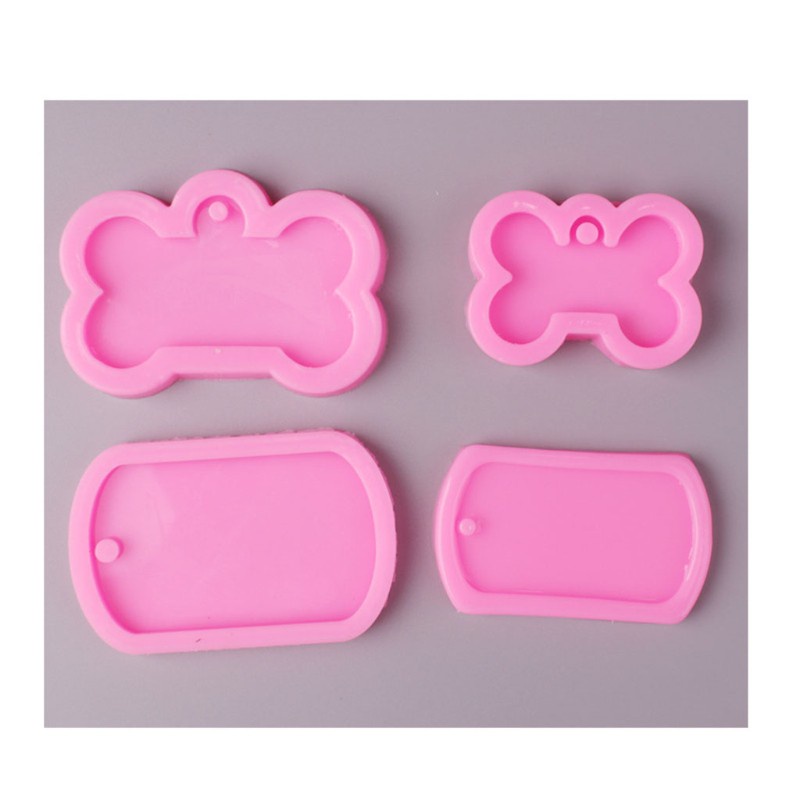 4pcs / Set Cetakan Resin Epoksi Bentuk Tag Anjing Aksen Glitter Bahan Silikon Untuk Liontin / Perhiasan Diy