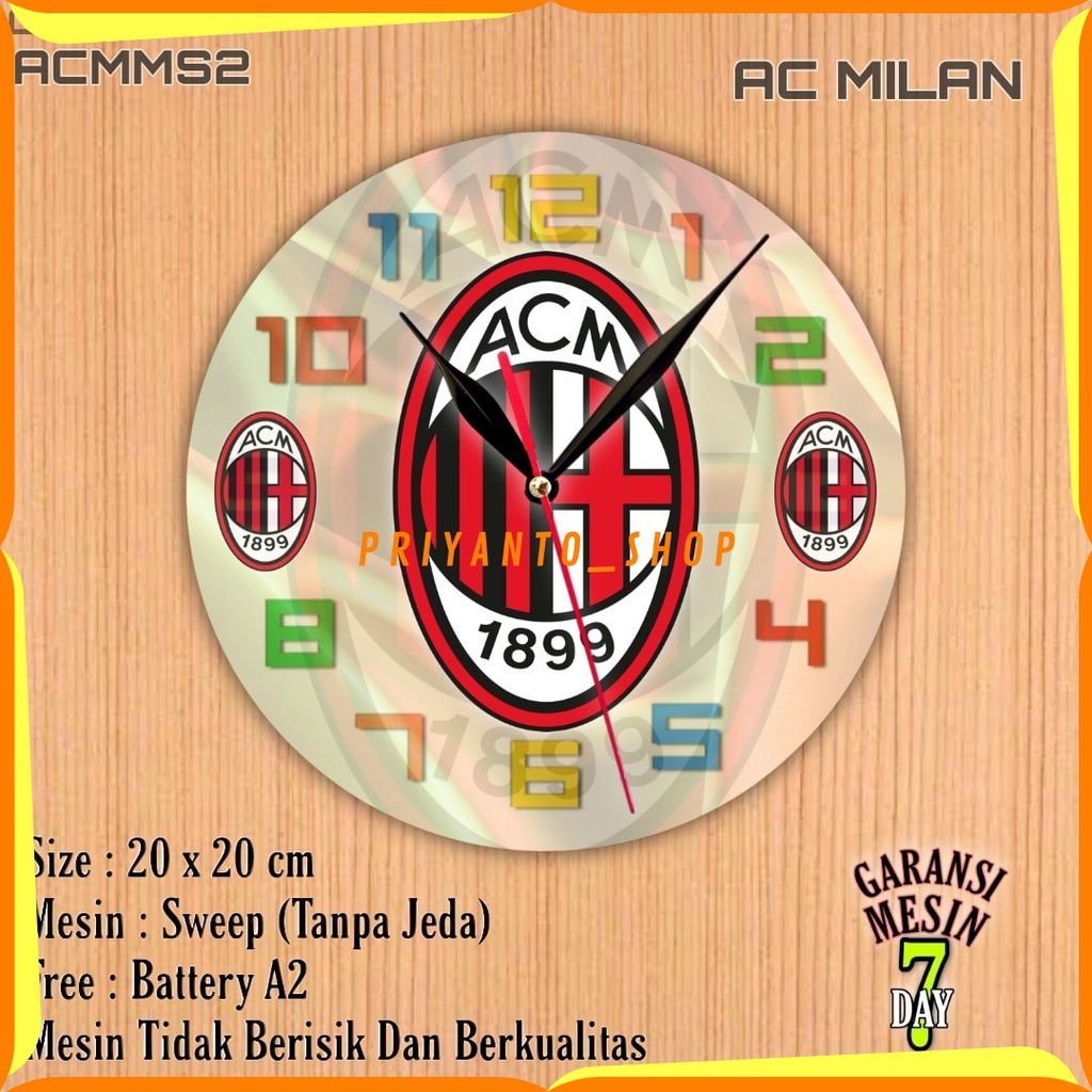 Jam Dinding Custem Team Club Klub Sepakbola AC Milan Mesin Halus