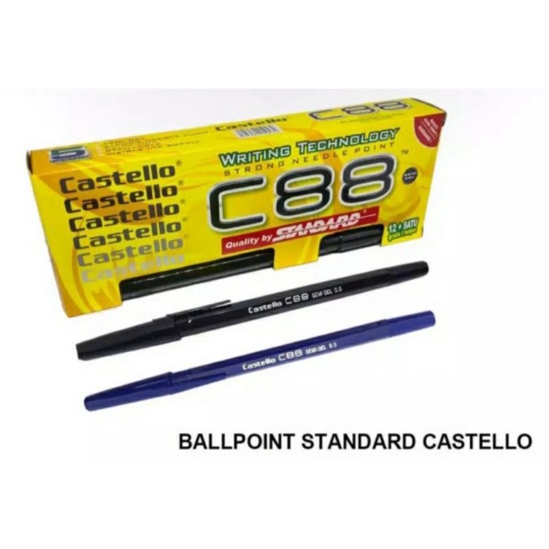 

Pulpen Pen Merk Standard C88 Castello 1 Pack isi 12 pcs - Ballpoint Kerja / Anak Sekolah 1 Pak