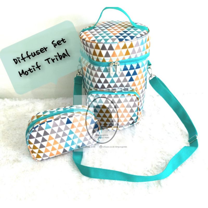 tas diffuser set young living desert mist dewdrop lantern diamond motif polo coklat