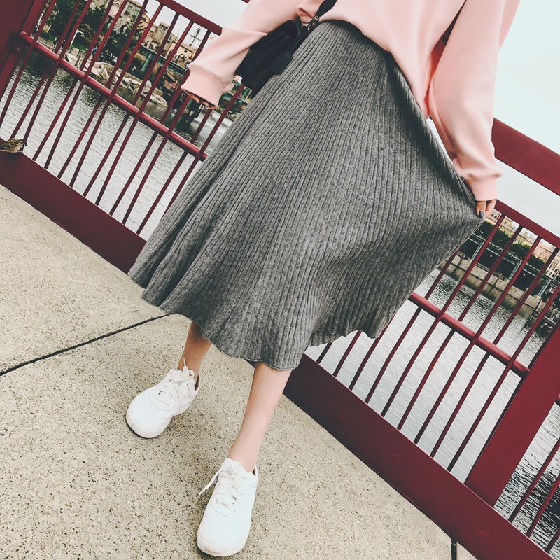 Rok Rajut Korean Style Skirt Rok Kantor Rok Kancing Panjang Putih Rok Panjang Payung