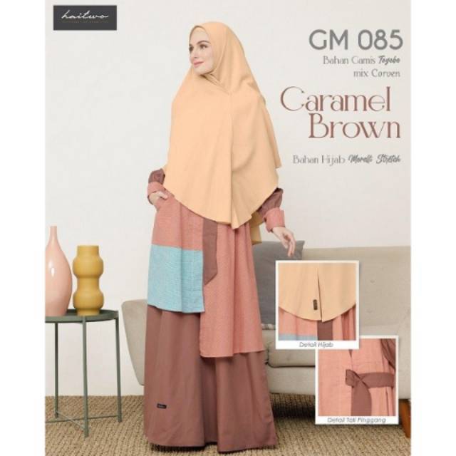 BISA COD - GAMIS HAITWO GM 085 BLUE BROWN PINK / Baju Gamis Haitwo Syari Wanita Dewasa Terbaru 2020