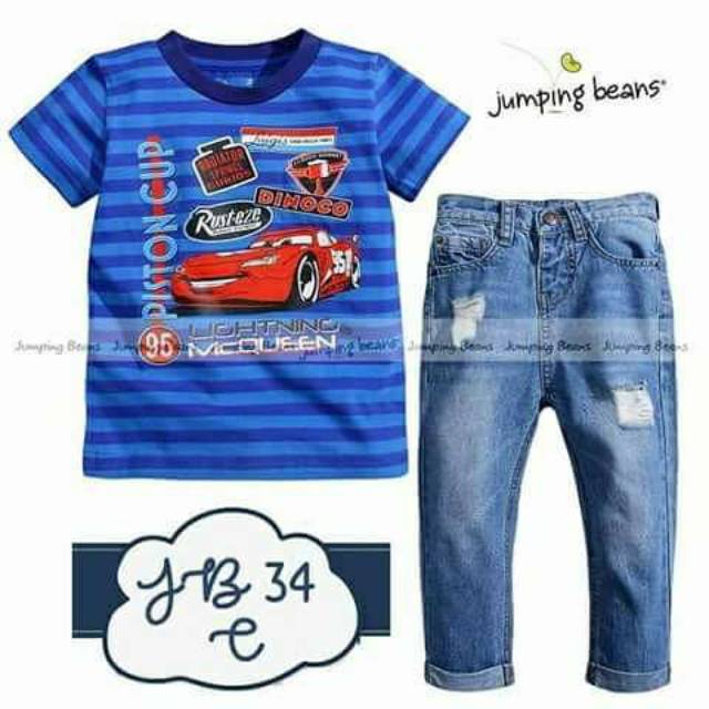 Stelan Anak Cowo Jumping Beans , 1 Sett Celana + Baju Anak Cars