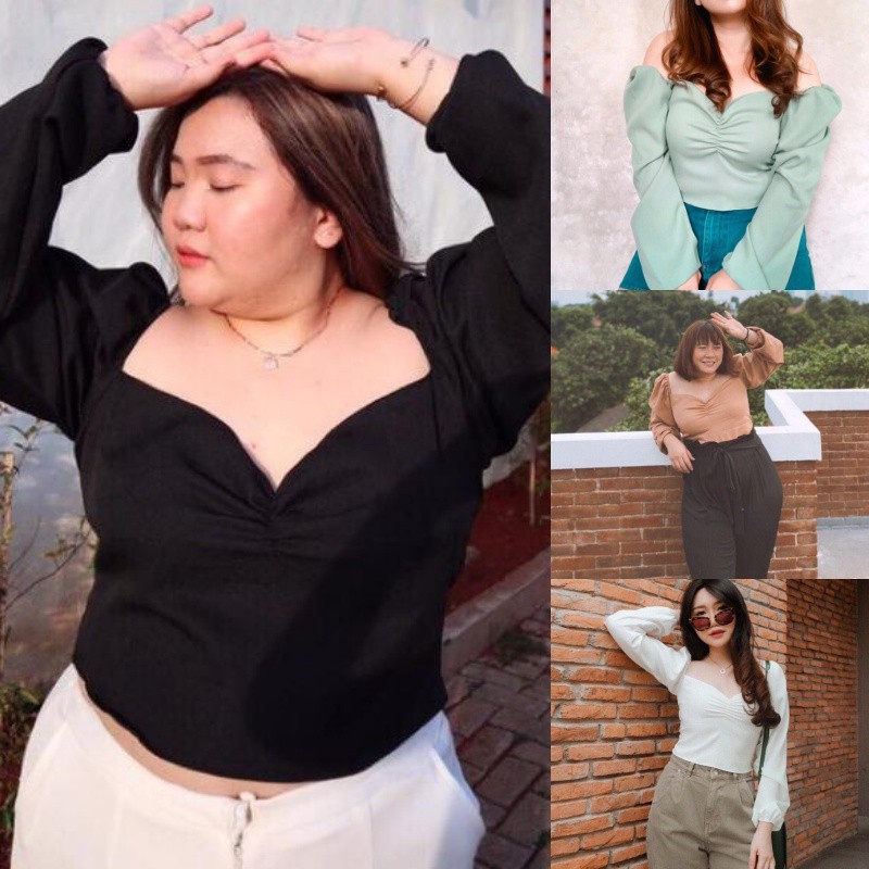 LOLA CROP TOP|SABRINA JUMBO MURAH BIG SIZE|SABRINA  SERUT|SABRINA  BLOUSE|SABRINA  KERUT| JUMBO XXXL
