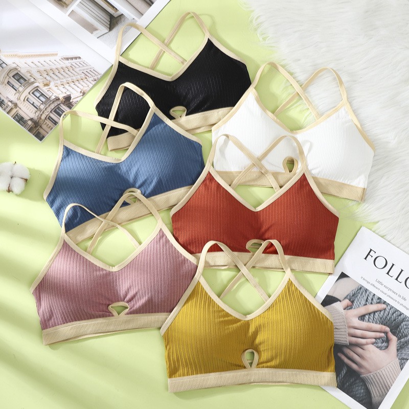 [COD] Bra Sport Tanpa Kawat Wanita Untuk Olahraga Tali Silang Bahan Nylon Import