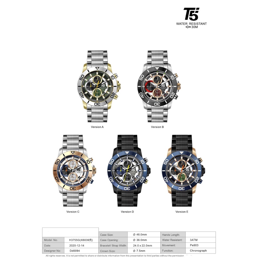 SALE JAM TANGAN PRIA ANTI AIR T5 H 3755G ORIGINAL QUARTZ JAM TANGAN PRIA MEWAH IMPORT GARANSI 1 TH