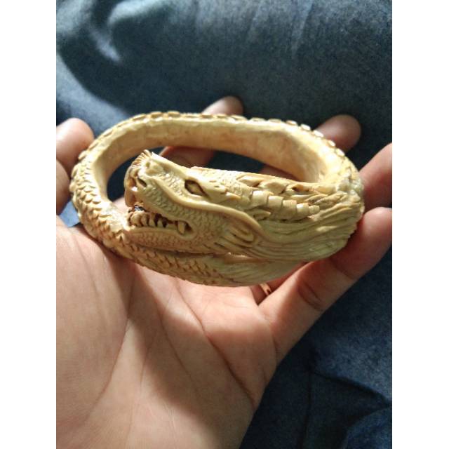GElang asli bahan akar bahar putih ukir naga