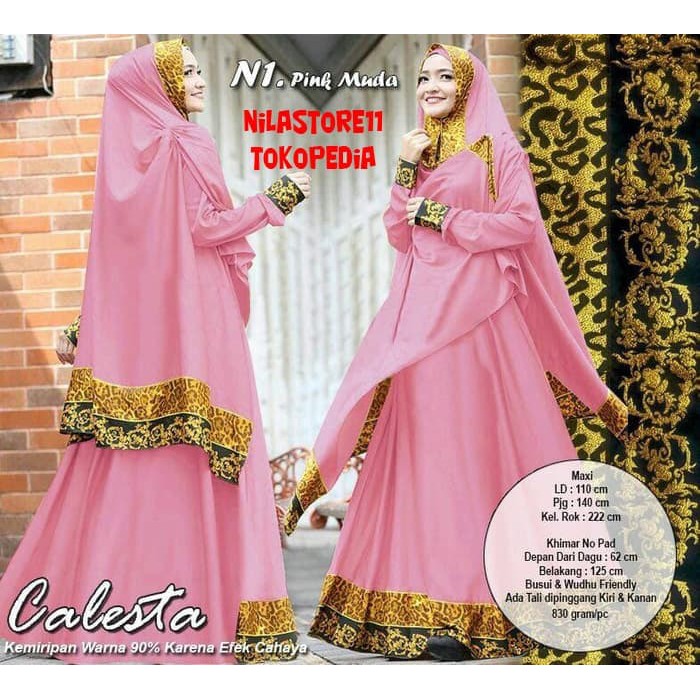 Terlasir Gamis Pesta SYARI PESTA CALESTA PINK  HITAM  NAVY Jumbo Terlaris Berkualitas