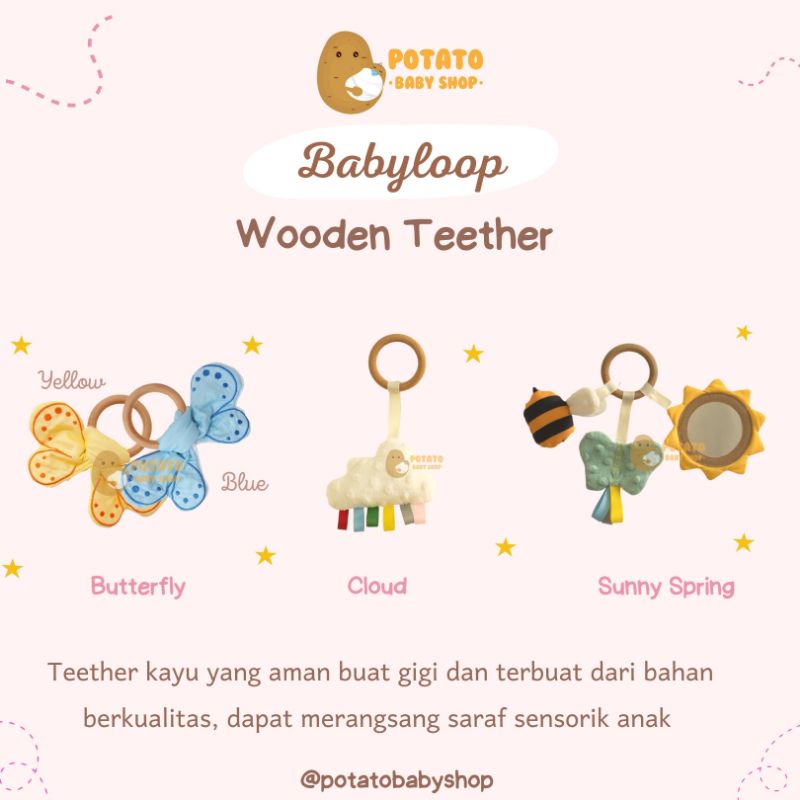 Babyloop Wooden Teether - Gigitan Bayi - Baby Loop