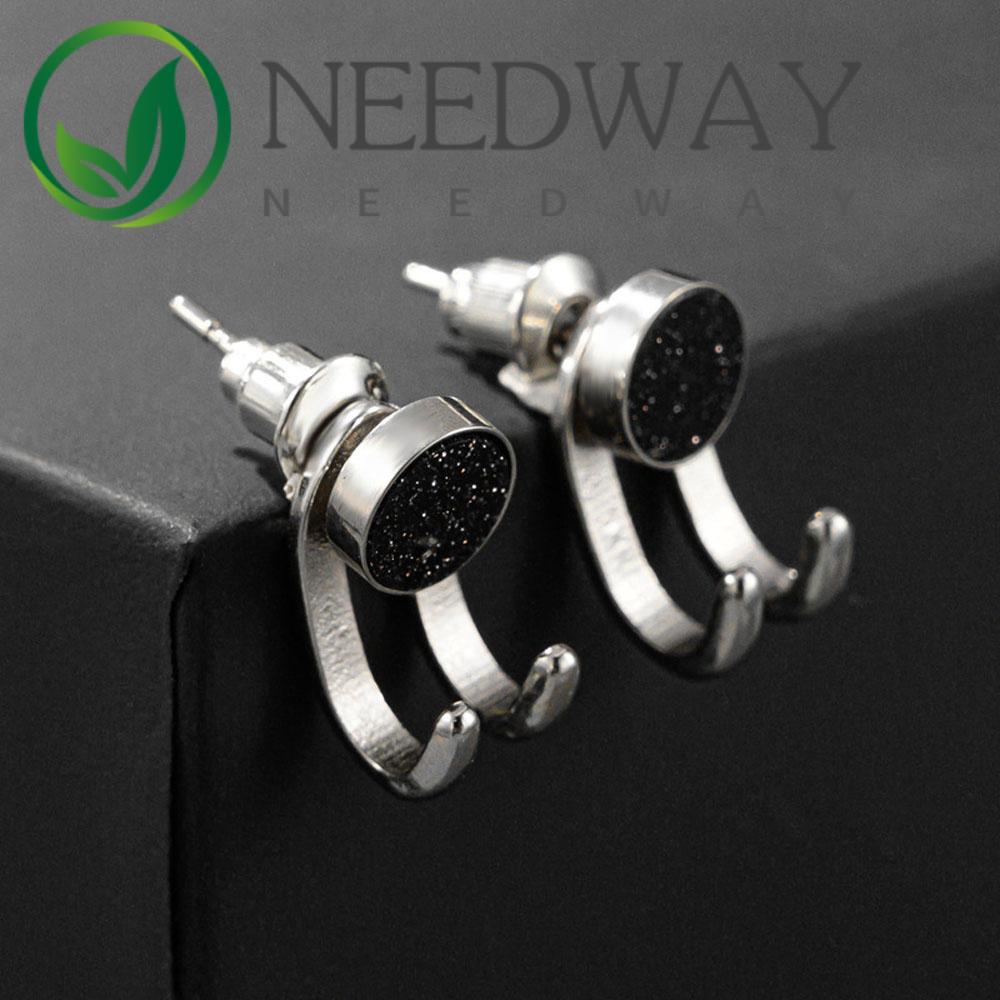 Anting Stud 925 Silver Needle Warna Hitam Onyx Gaya Punk Gothic Vintage Untuk Hadiah