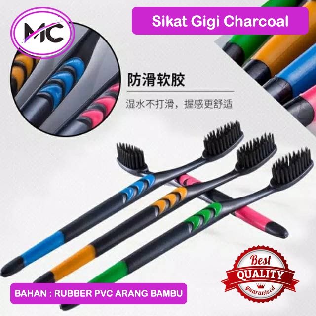 Sikat Gigi Charcoal Arang Bambu Toothbrush Bamboo Murah Bulu Lembut Murah