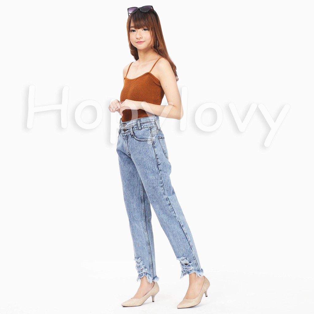 HOPYLOVY - Celana Jeans Boyfriend Wanita BF Loraine