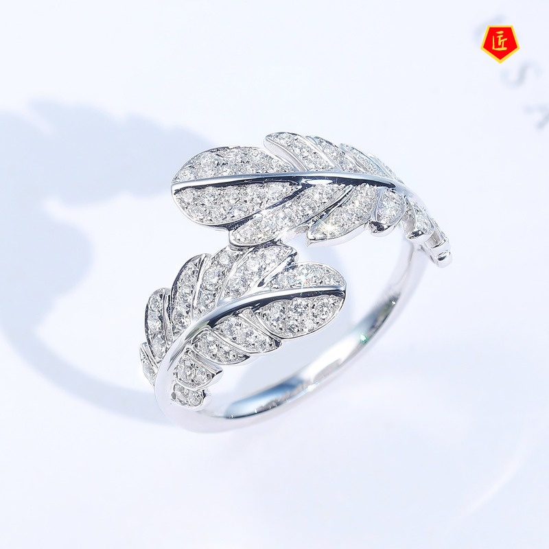 [Ready Stock]Pt950 Micro Rhinestone Super Fairy Design Exquisite Feather Ring