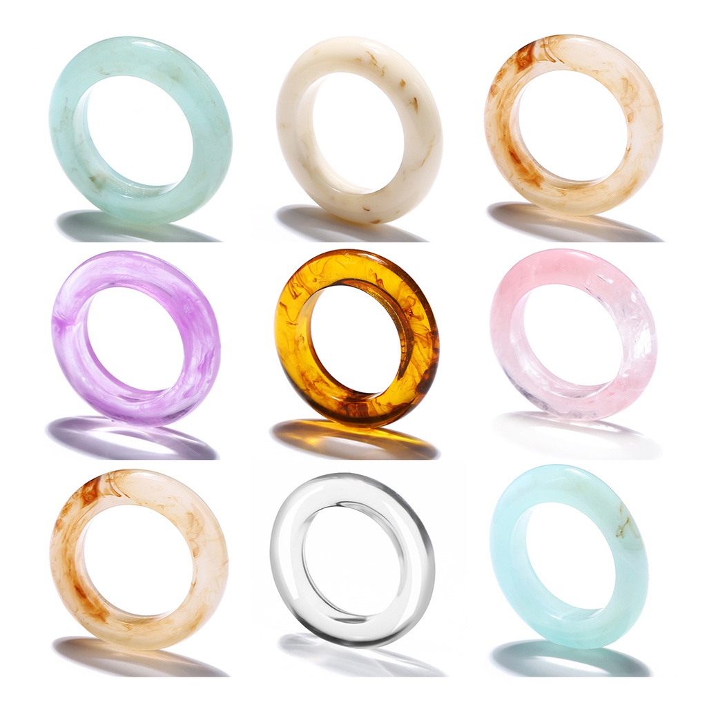 Cincin Bahan Resin Warna-Warni Gaya Retro Korea Untuk Hadiah