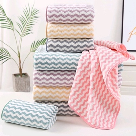 Handuk Mandi Dewasa Microfiber Bulu 70x140cm Motif Zigzag Lembut Premium Handuk Mandi Anak Import