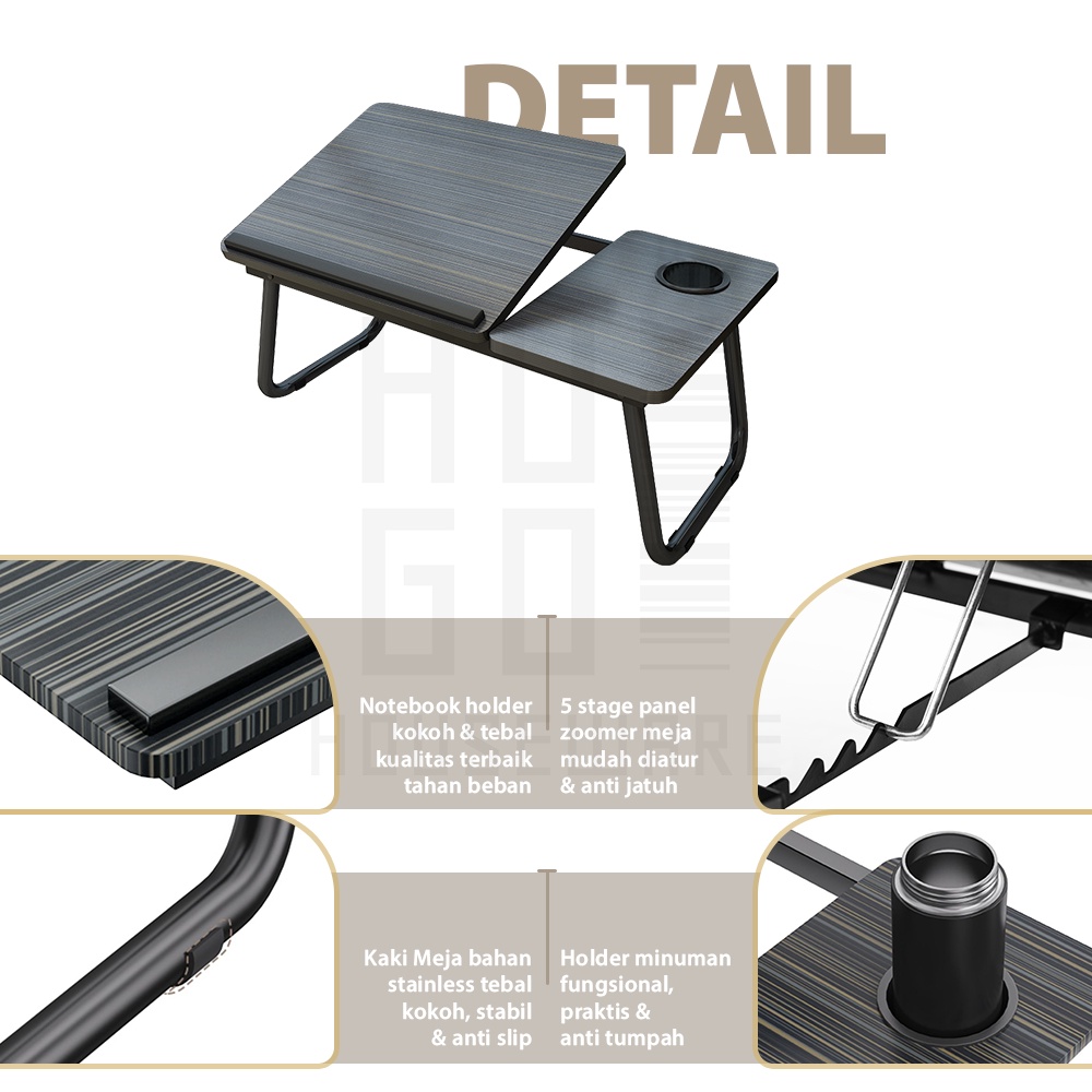 HUGO Meja Laptop Lipat Foldable Desk Zoomer Belajar Serbaguna