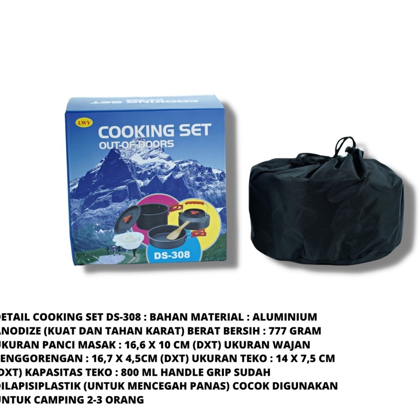 [COD] Cooking set ds 308 / alat masak set praktis / alat masak camping outdoor / cooking set camping / cooking set outdoor / panci camping set