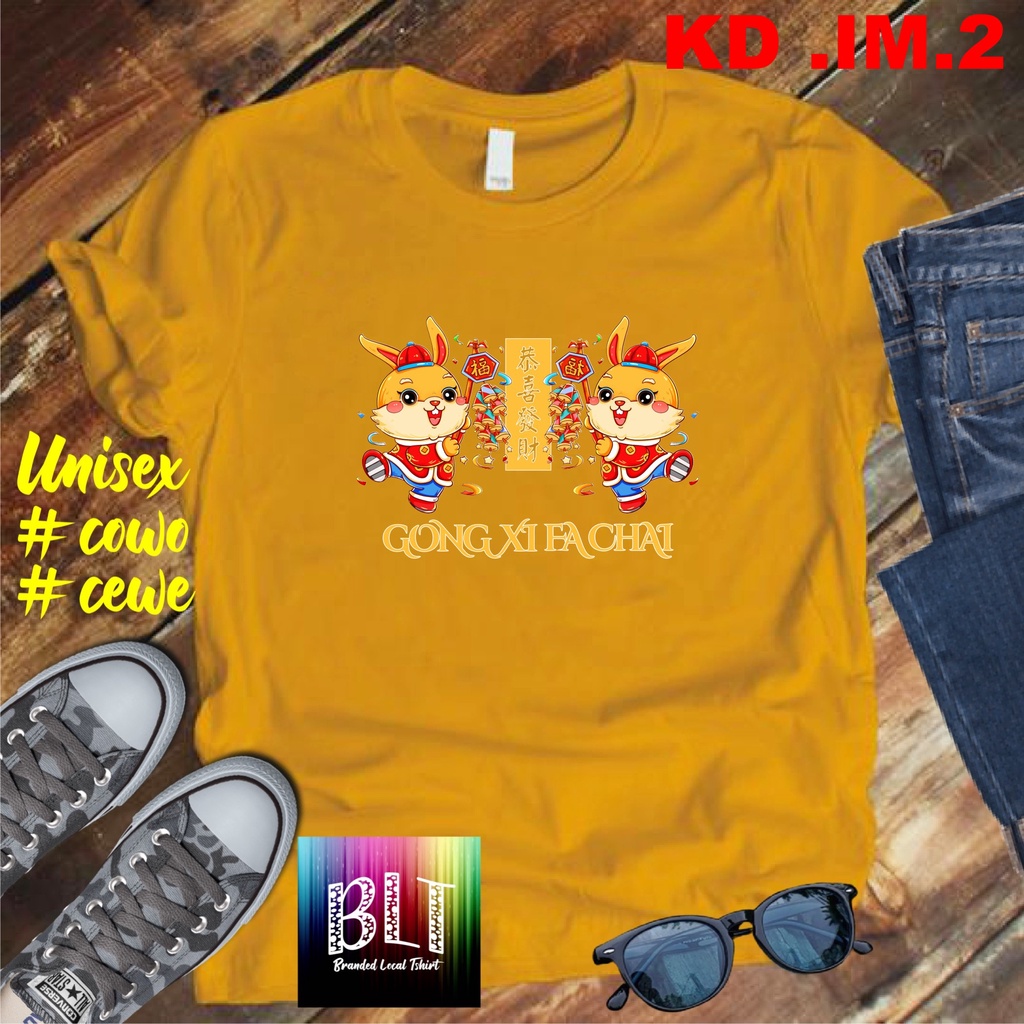 Imlek Unisex Koas Imlek 2023 KD IM.2  Baju Imlek Family Shio Kelinci Pakaian Imlek Dewasa Kaos Imlek Anak anak Baju gong xi fa cai Xin Nian Khuai Le kaos imlek terbaru 2023 kaos sin cia imlek 2023 kaos imlek kaos imlek pakaian imlek keluarga