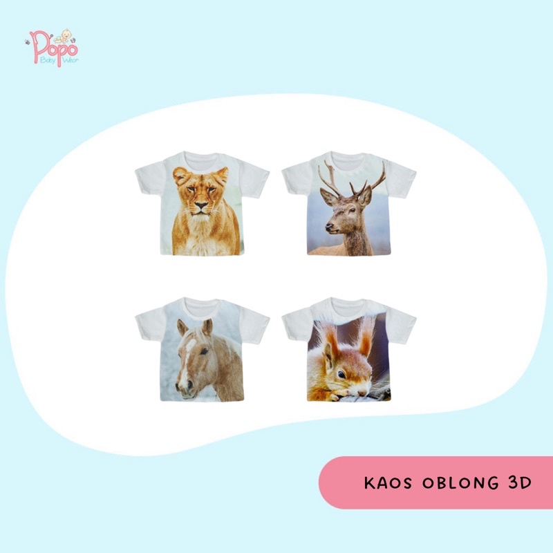 SALE! BISA COD KAOS SETALI / OBLONG HARIAN ANAK PEREMPUAN/ LAKI 3D ANIMALS MURAH